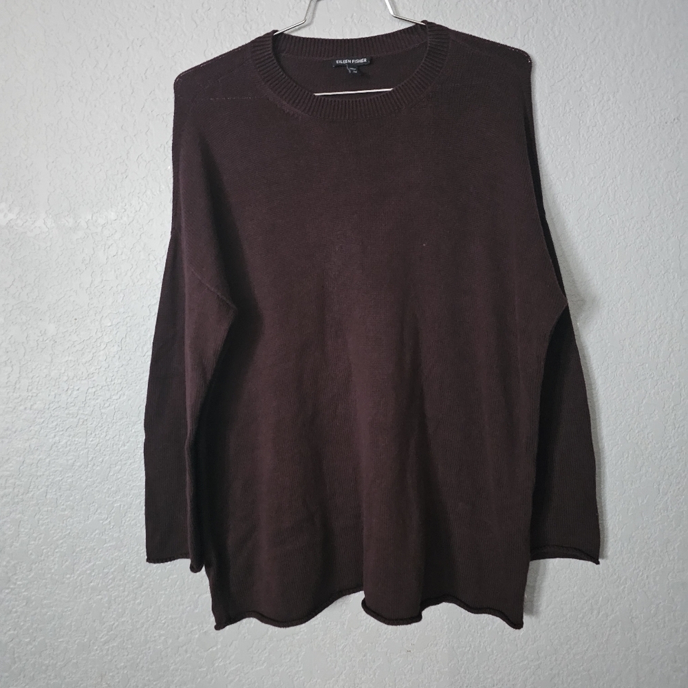 Eileen Fisher Sz Small Burgundy Black Oversized Wool Sweater